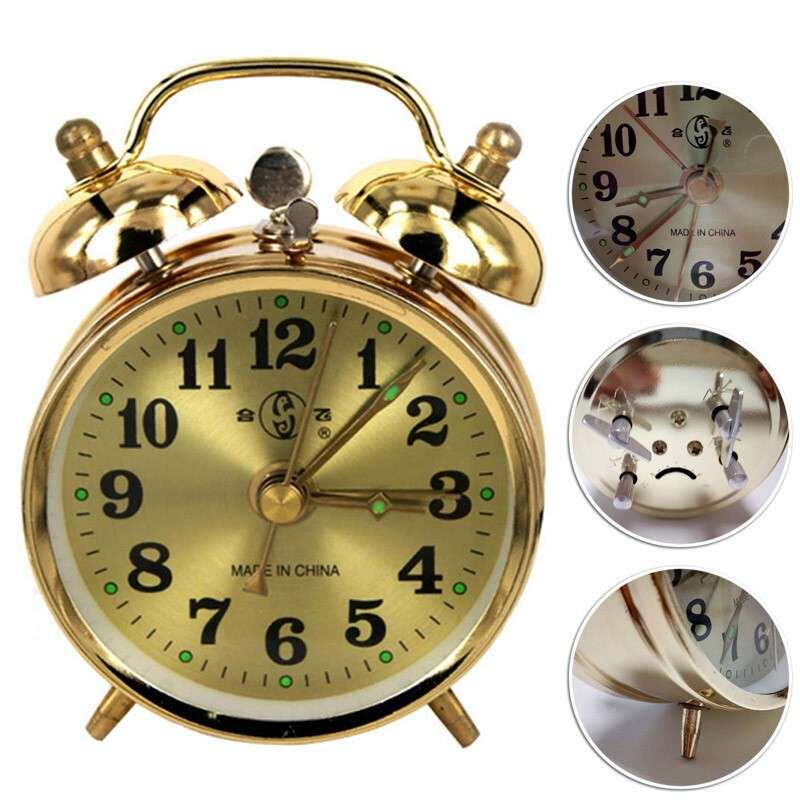 Horseshoe Mechanical Gold Alarm Clock Manual Wind-Up Vintage Metal Clock-Cute