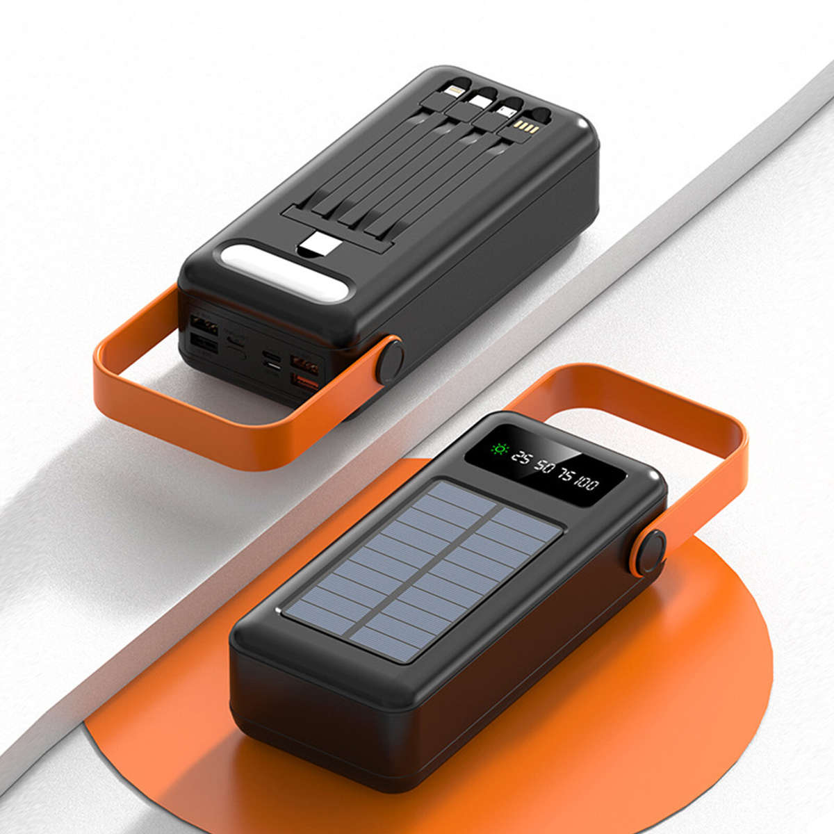 Portable Solar Power Bank 60000mAh 5 Ports External Battery Charger with Lights