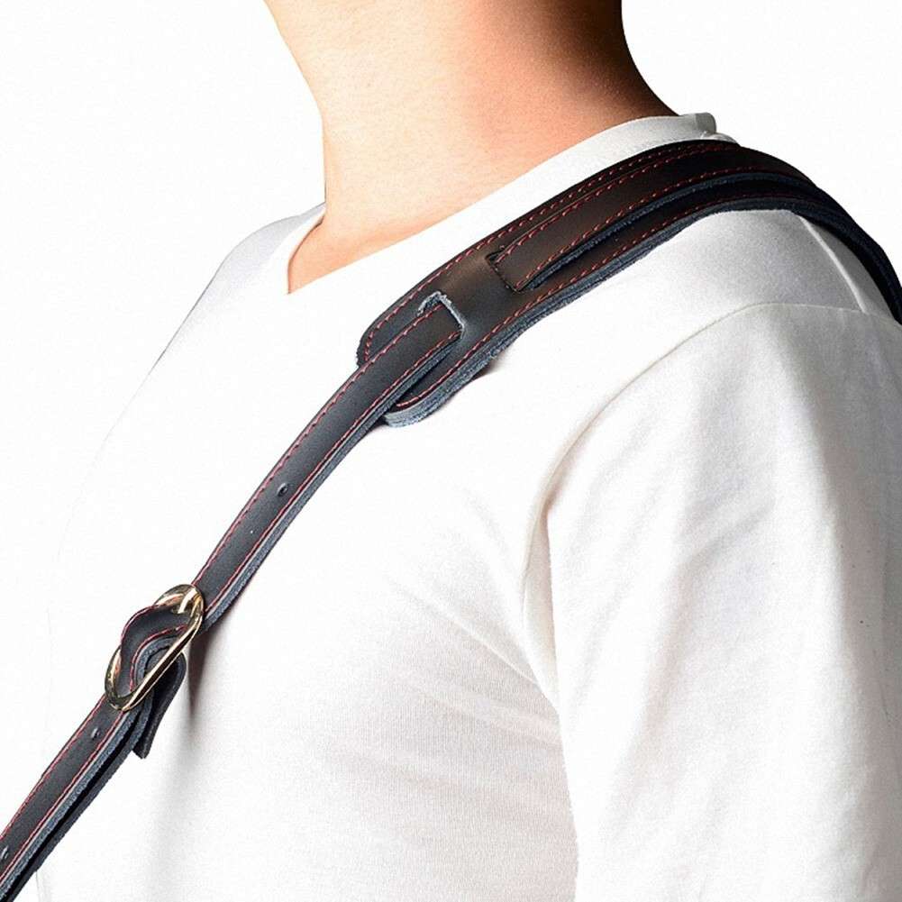 P??P Deluxe Vintage Adjustable Heavy Duty Leather Guitar Strap Black