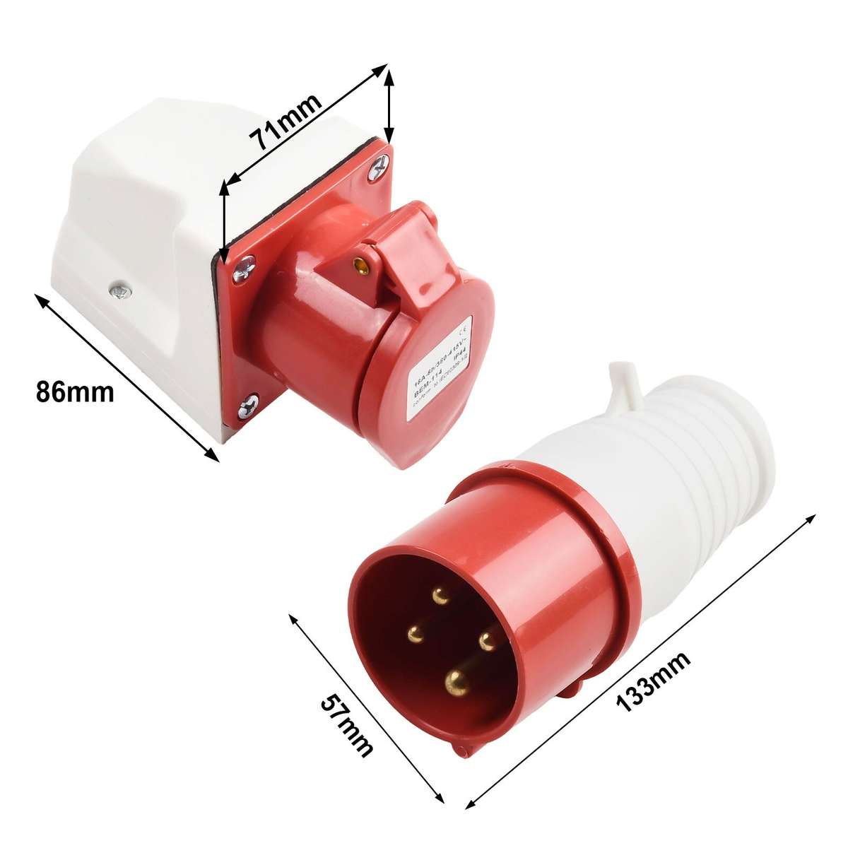 380~415V Industrial Plug And Socket 4core 4P 16A Electrical Connector IP44