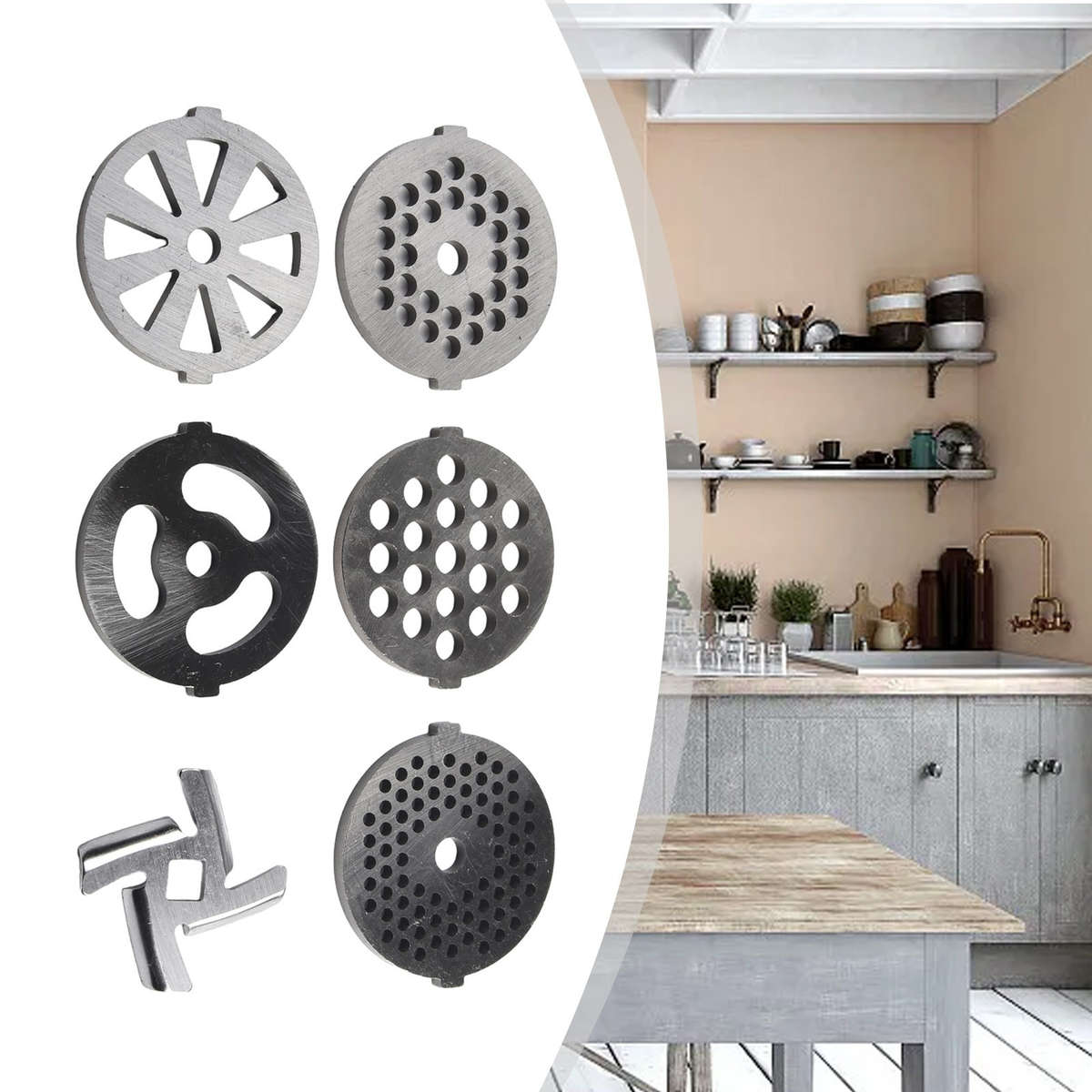 6X Meat Grinder Mixer Plate Discs Stainless Steel Kit-Food Grinders Accessories