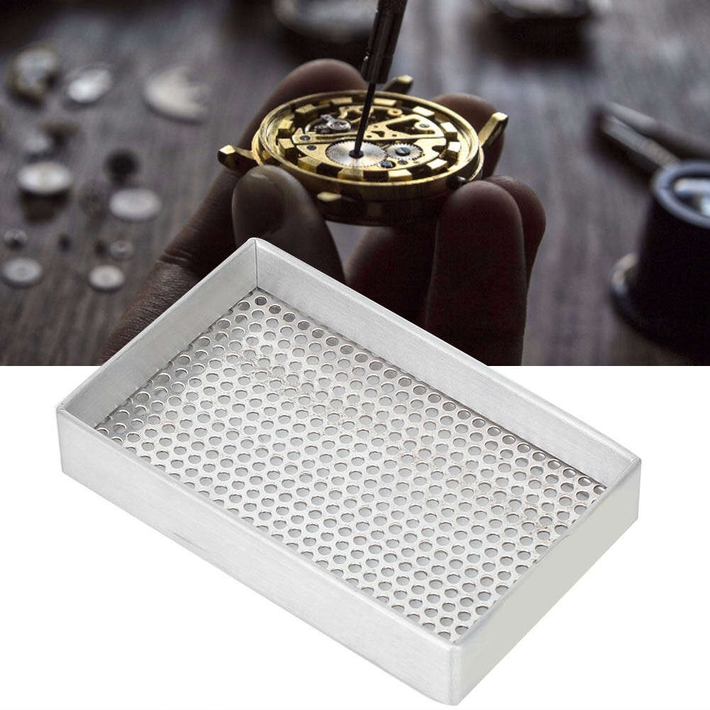 Watch Parts Storage Tray Aluminum Frame Steel Mesh Cleaning Tool Organizer D CHW