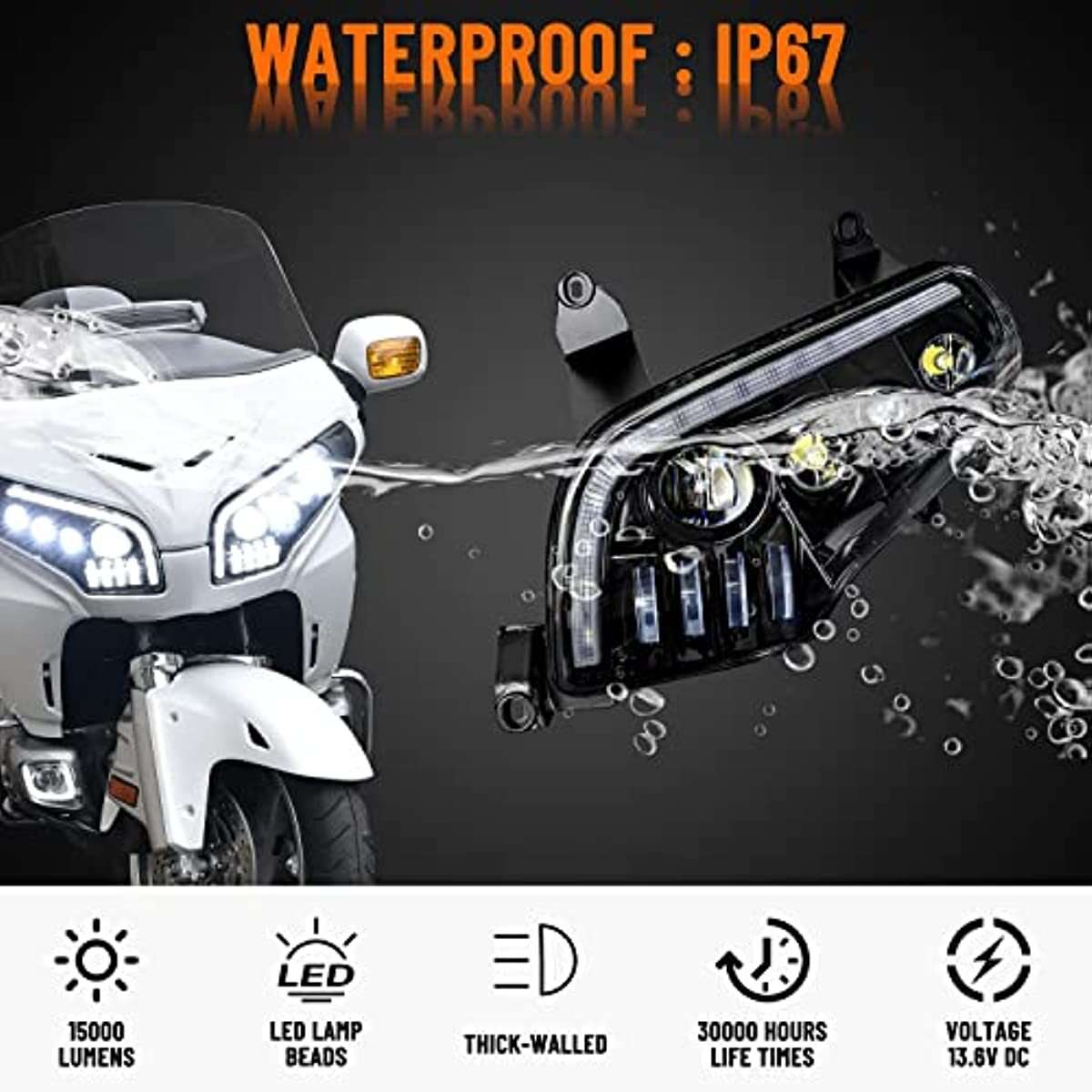 LED Projection Headlight Turn Signal Assembly for Honda GoldWing GL1800 2001-17