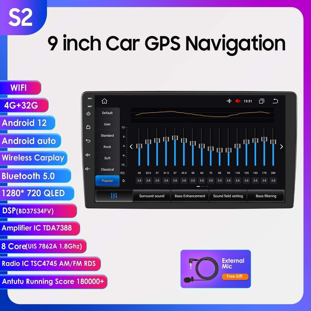 8Core Android 12 9'' Car Stereo GPS Navi Headunit CarPlay Radio WiFi DSP 4G+32GB