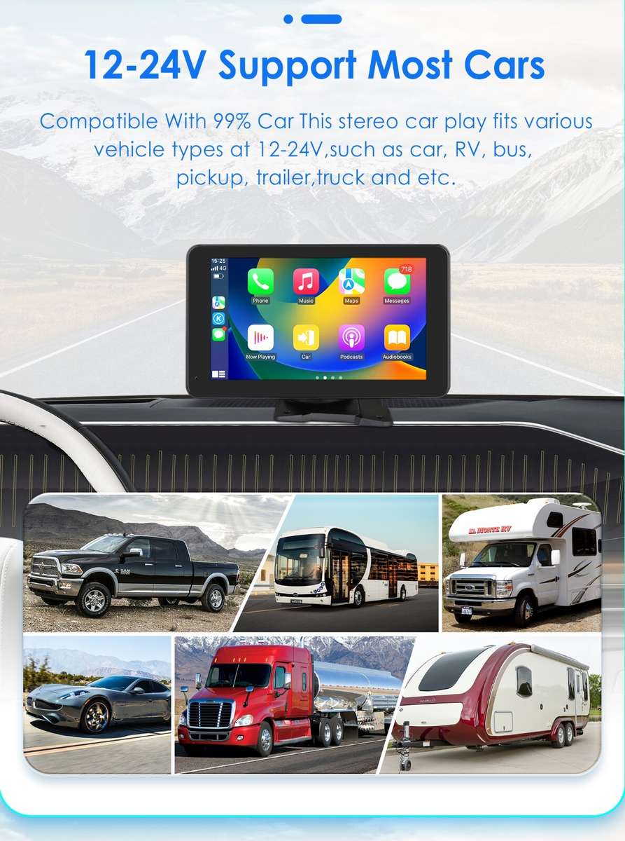7" Adjustable Screen Android Auto Carplay Car Stereo GPS Multimedia Player AUX