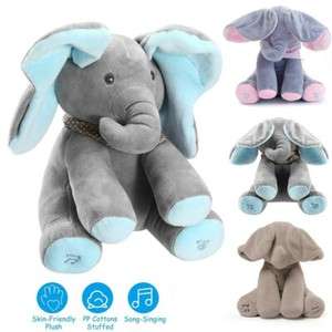 Music Singing Elephant Plush Toy - Blue & Grey-Pnk and grey