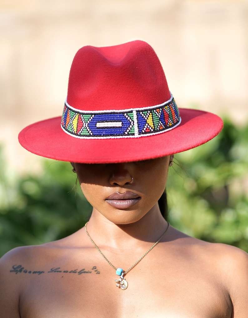 Zulu Beaded Fedora Hat | ladies Fedora Hat| Beaded Hat| Beaded Fedora Hat| Beaded Fedora| women Hat