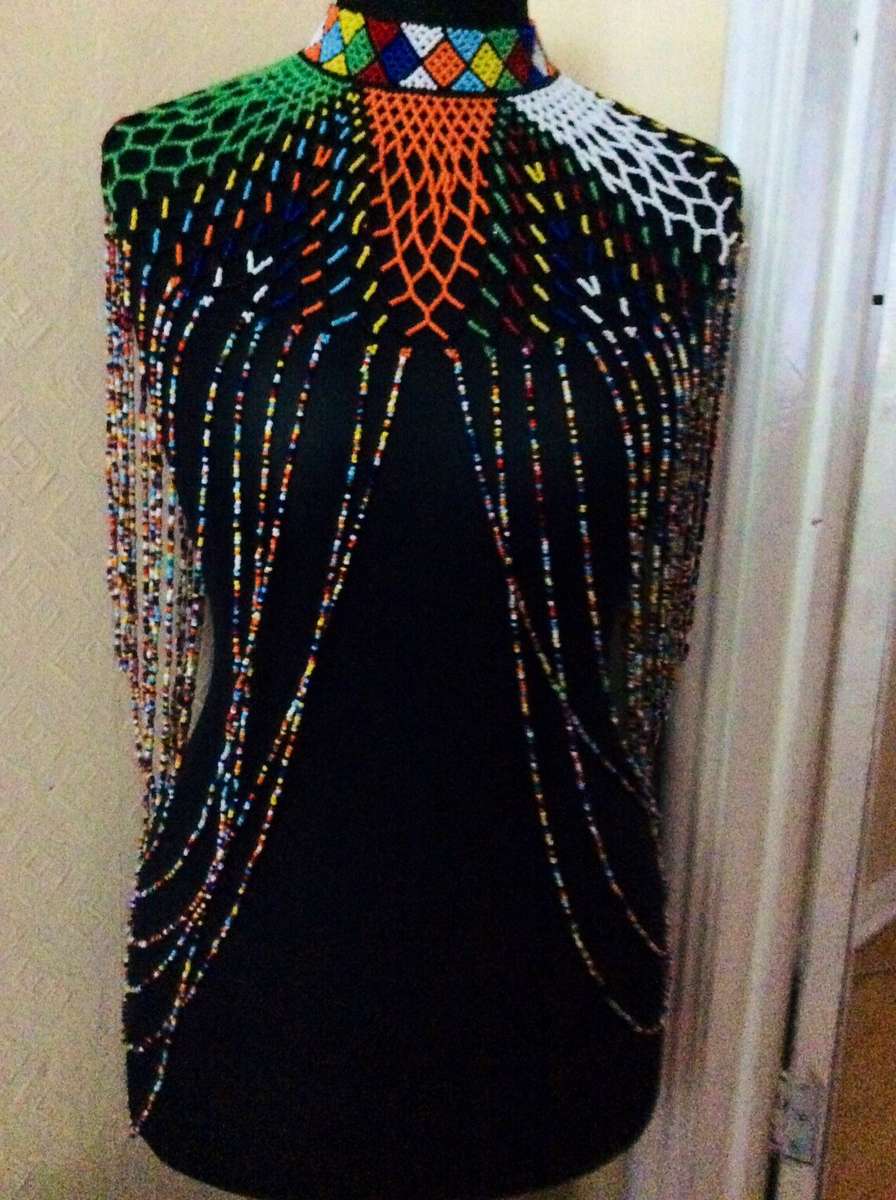 Zulu beaded over the shoulder Turtleneck Tribal vest necklace