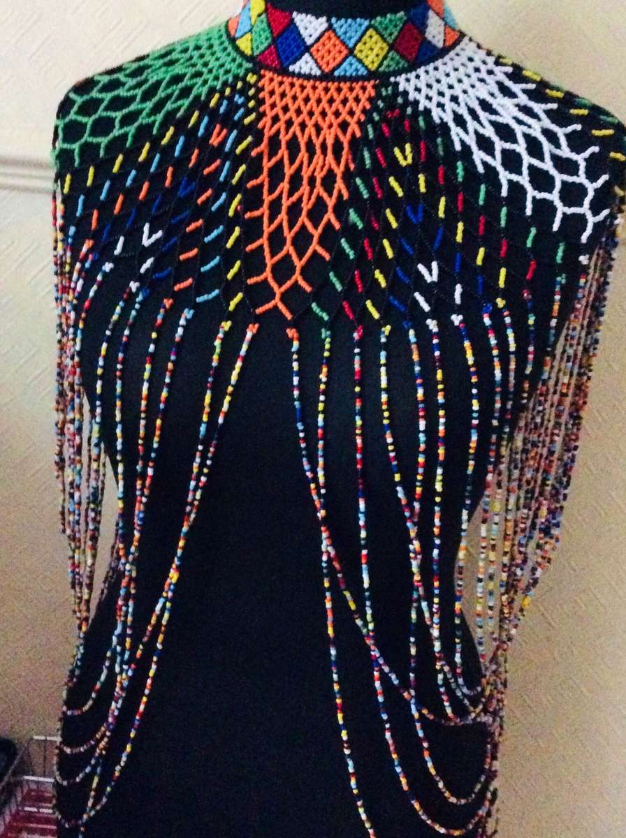 Zulu beaded over the shoulder Turtleneck Tribal vest necklace