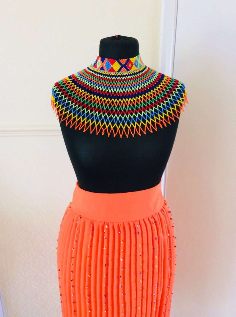 Handmade Beaded Zulu tuttleneck layered necklace.