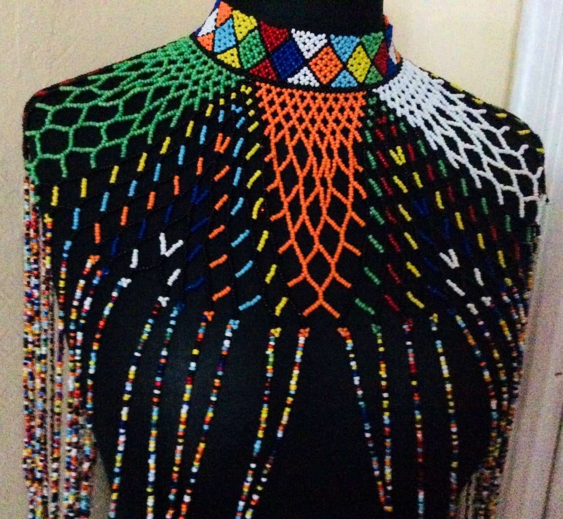 Zulu beaded over the shoulder Turtleneck Tribal vest necklace