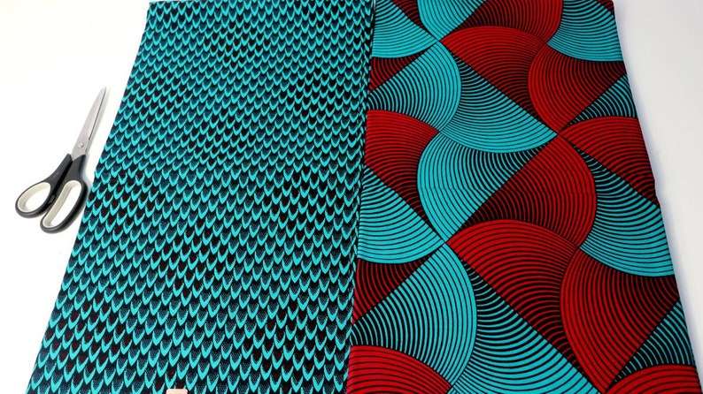 Teal and Red Mix and Match African Fabric, African Print wax cotton, Ankara Fabric, Craft Fabric