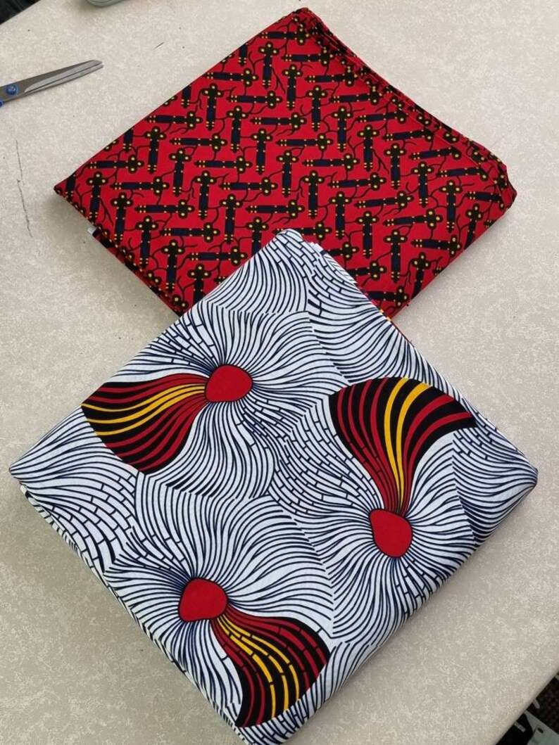 White and Red Mix and Match African Fabric, African Print wax cotton, Ankara Fabric, Craft Fabric
