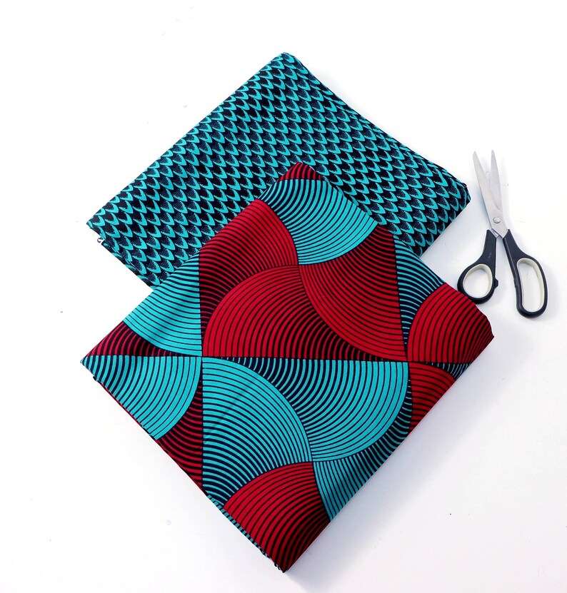 Teal and Red Mix and Match African Fabric, African Print wax cotton, Ankara Fabric, Craft Fabric