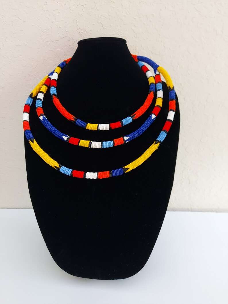 South African Triple Band Beaded Zulu Necklace