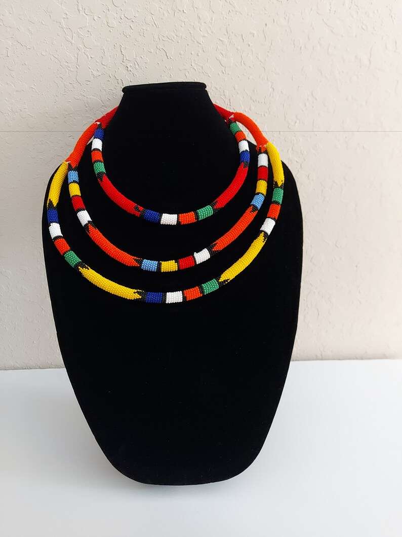 South African Triple Band Beaded Zulu Necklace