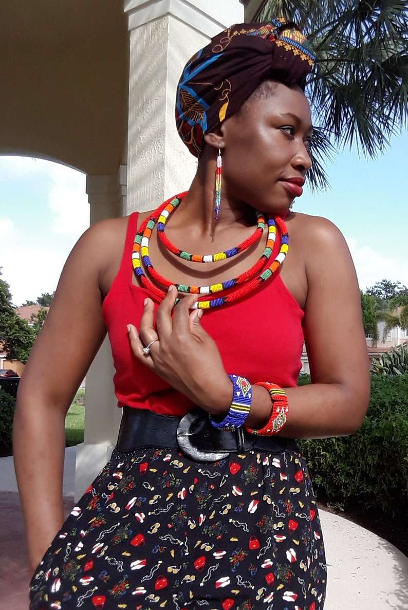 South African Triple Band Beaded Zulu Necklace