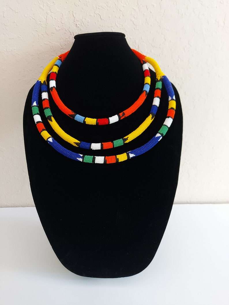 South African Triple Band Beaded Zulu Necklace