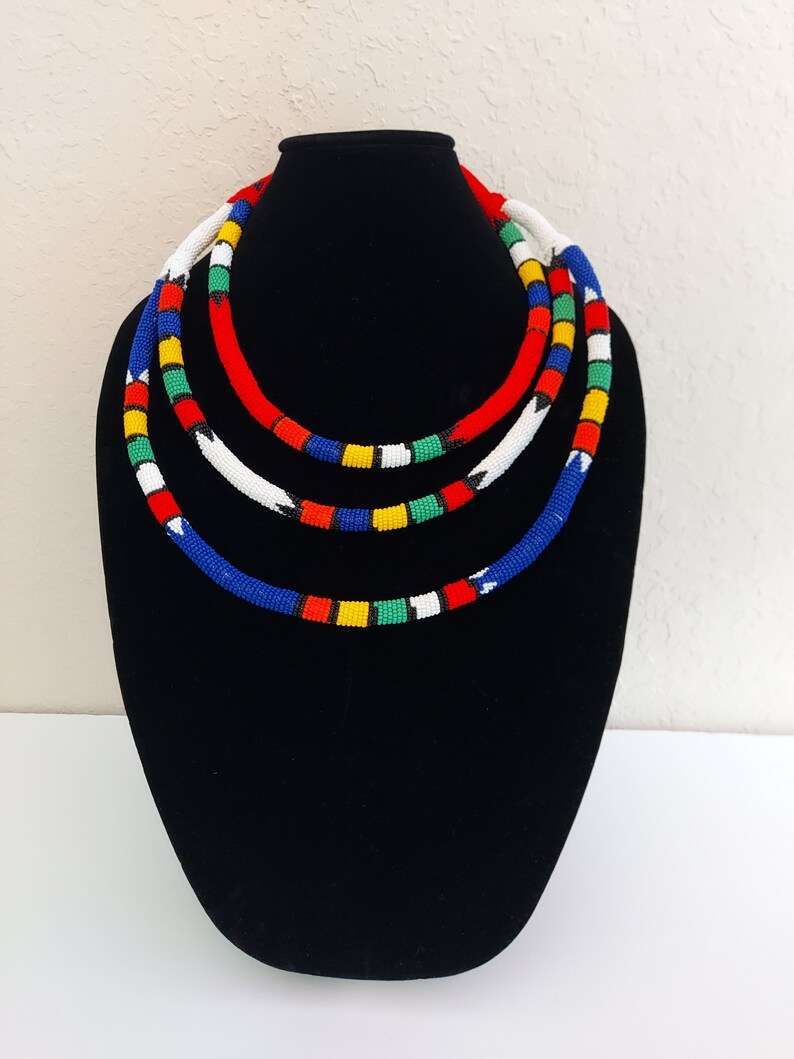 South African Triple Band Beaded Zulu Necklace