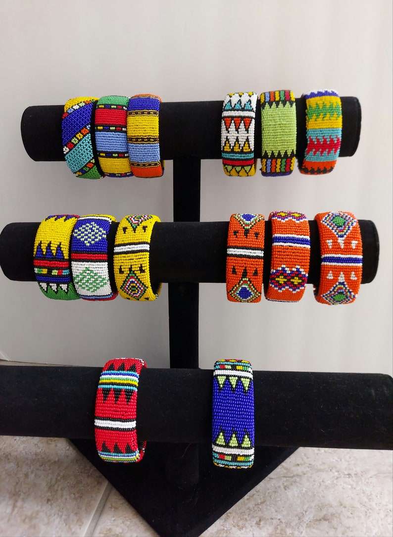 4 South African Beaded Zulu Bangle. Tribal Zulu women Jewelry. Beaded cuff bangle