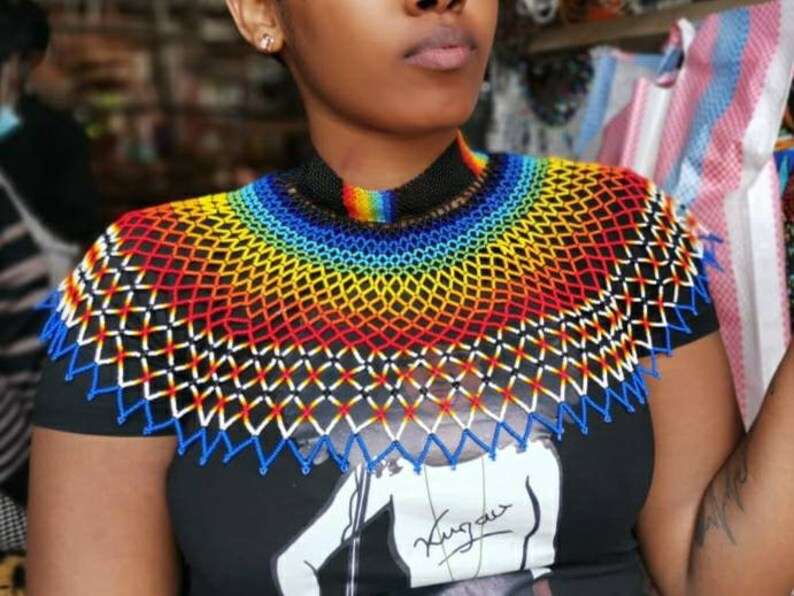 Zulu necklace, African beaded necklace, wedding necklace, shoulder necklace