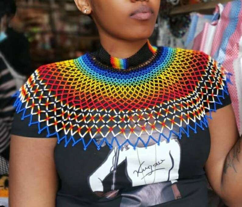 Zulu necklace, African beaded necklace, wedding necklace, shoulder necklace