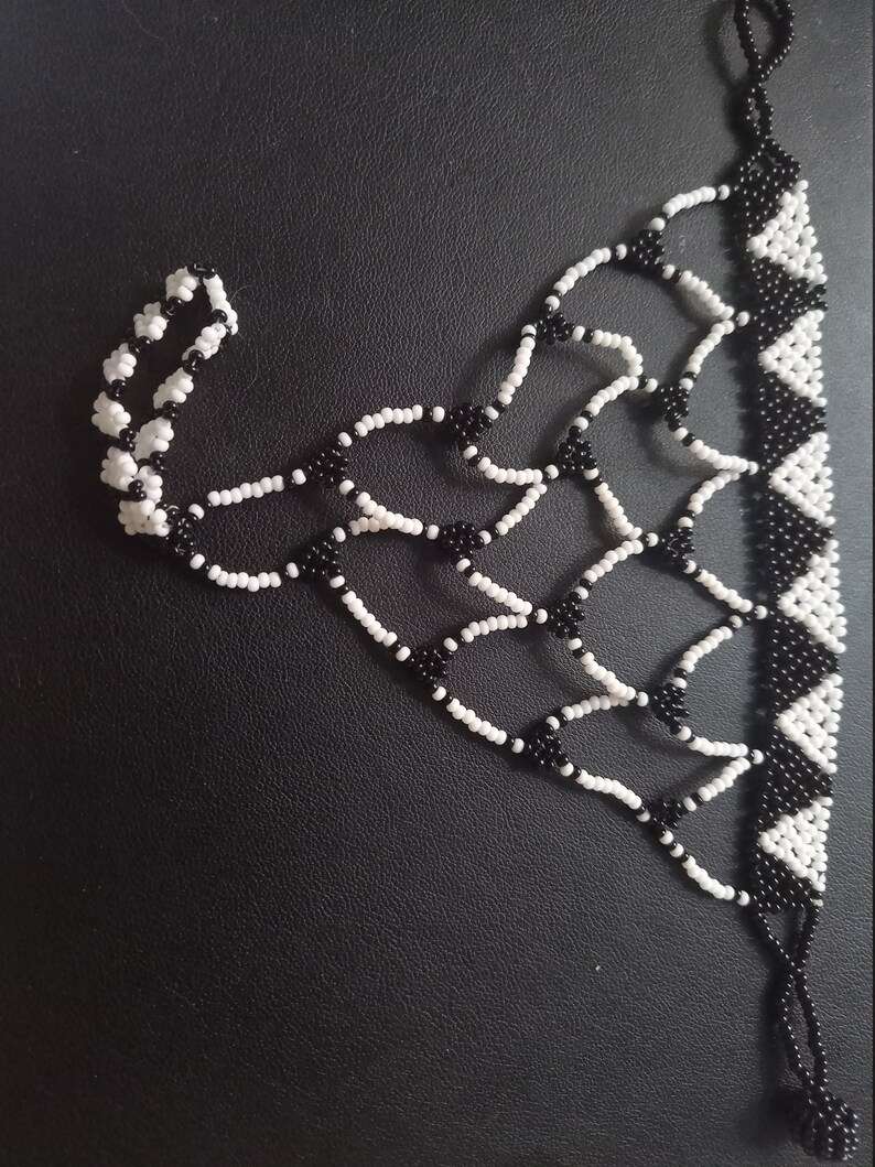 Zulu Glove Handpiece Black and White Glass Beaded Bracelet with Ring Handmade in KZN