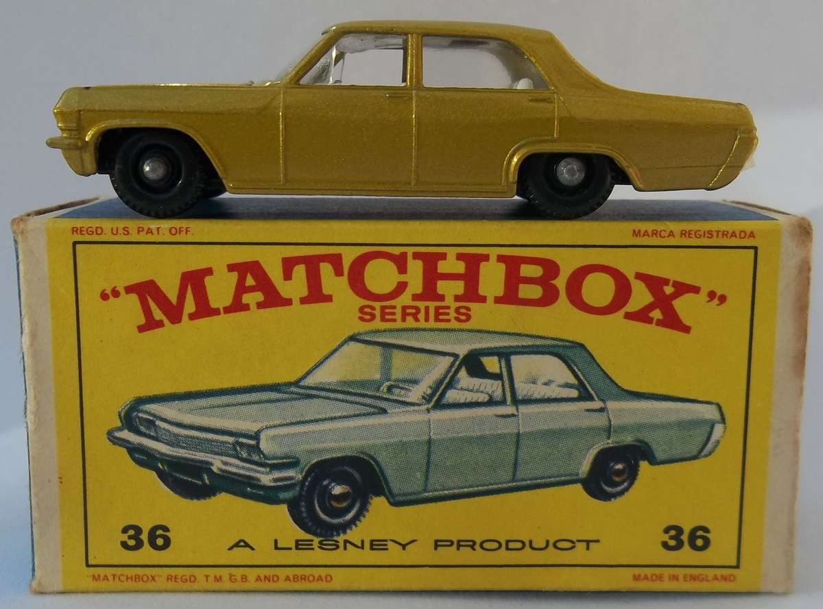 Matchbox Lesney 1-75 Series Regular Wheels #36 Opel Diplomat  Rare Green Model on Box 1968 BOXED