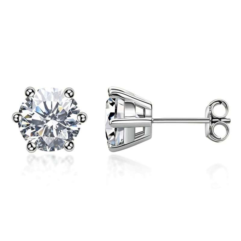 1ct Round Brilliant Cut DS VVS Moissanite Stud Earrings | Rhodium Over 925 Sterling Silver