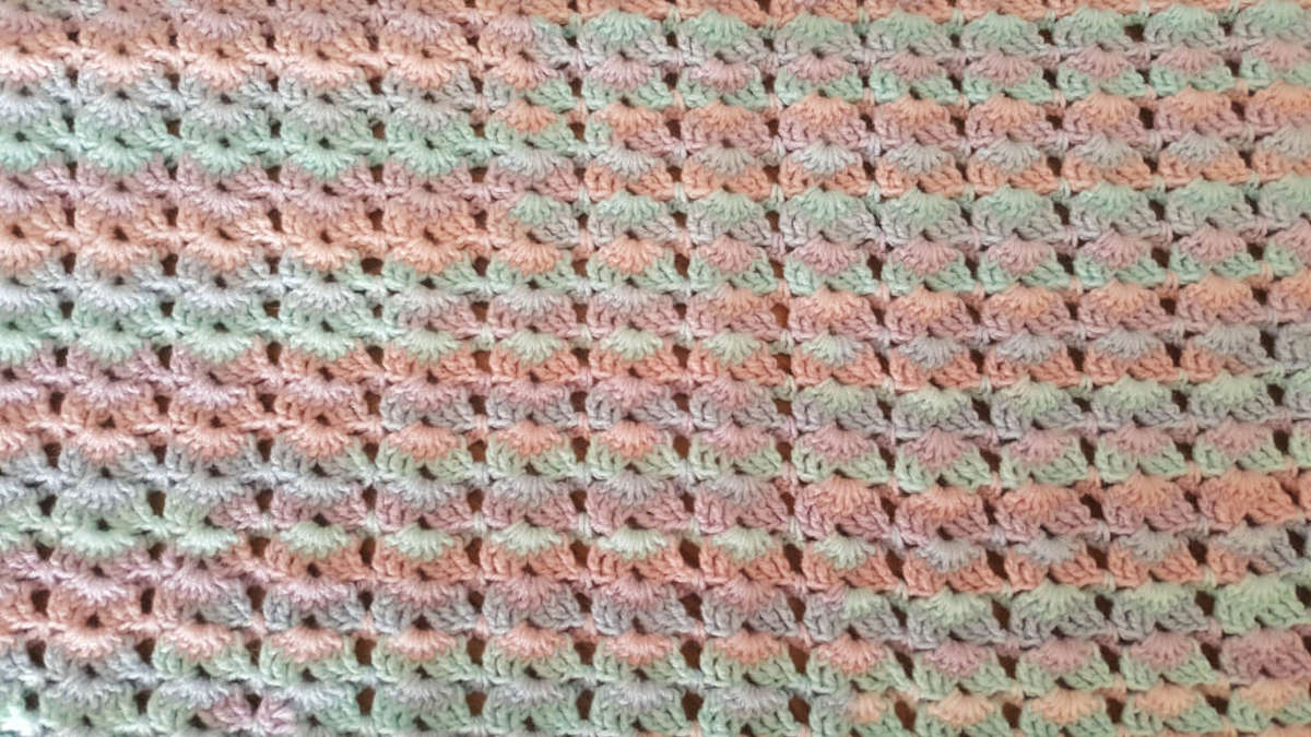 70 x 100cm Multi-Coloured Pastels Crochet Baby Blanket | 4-Ply Baby Wool