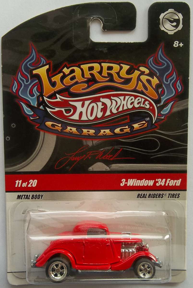 Hot Wheels LARRY'S GARAGE 1934 Ford 3-Window Like Matchbox scale HOTWHEELS REAL RIDERS Model Car