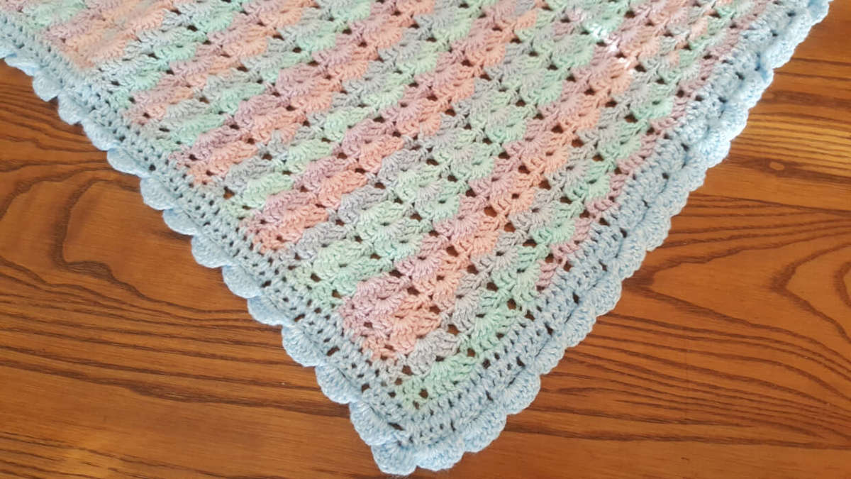 70 x 100cm Multi-Coloured Pastels Crochet Baby Blanket | 4-Ply Baby Wool