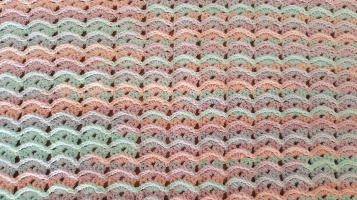 70 x 100cm Multi-Coloured Pastels Crochet Baby Blanket | 4-Ply Baby Wool