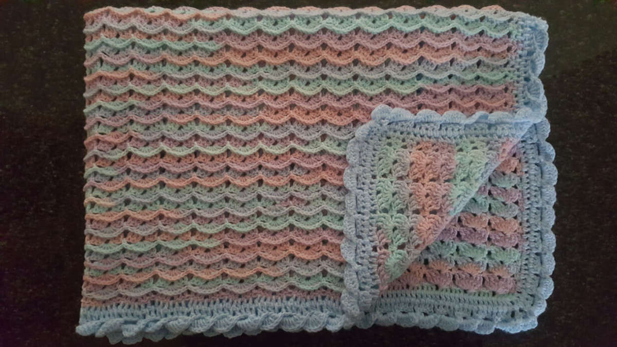 70 x 100cm Multi-Coloured Pastels Crochet Baby Blanket | 4-Ply Baby Wool