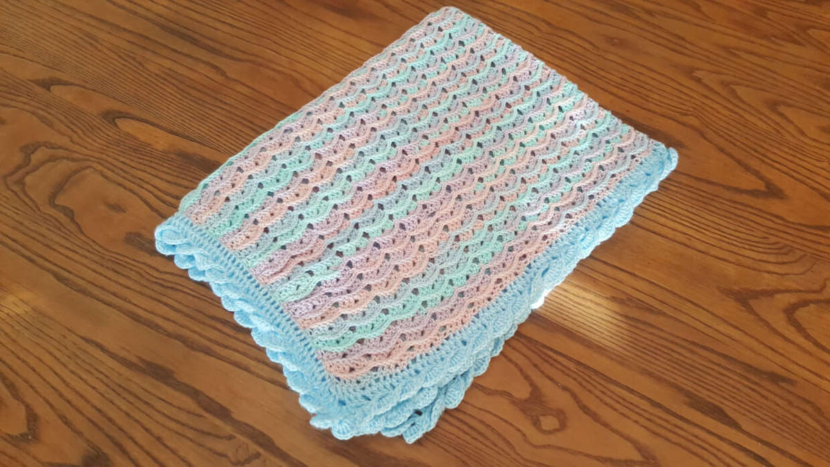 70 x 100cm Multi-Coloured Pastels Crochet Baby Blanket | 4-Ply Baby Wool