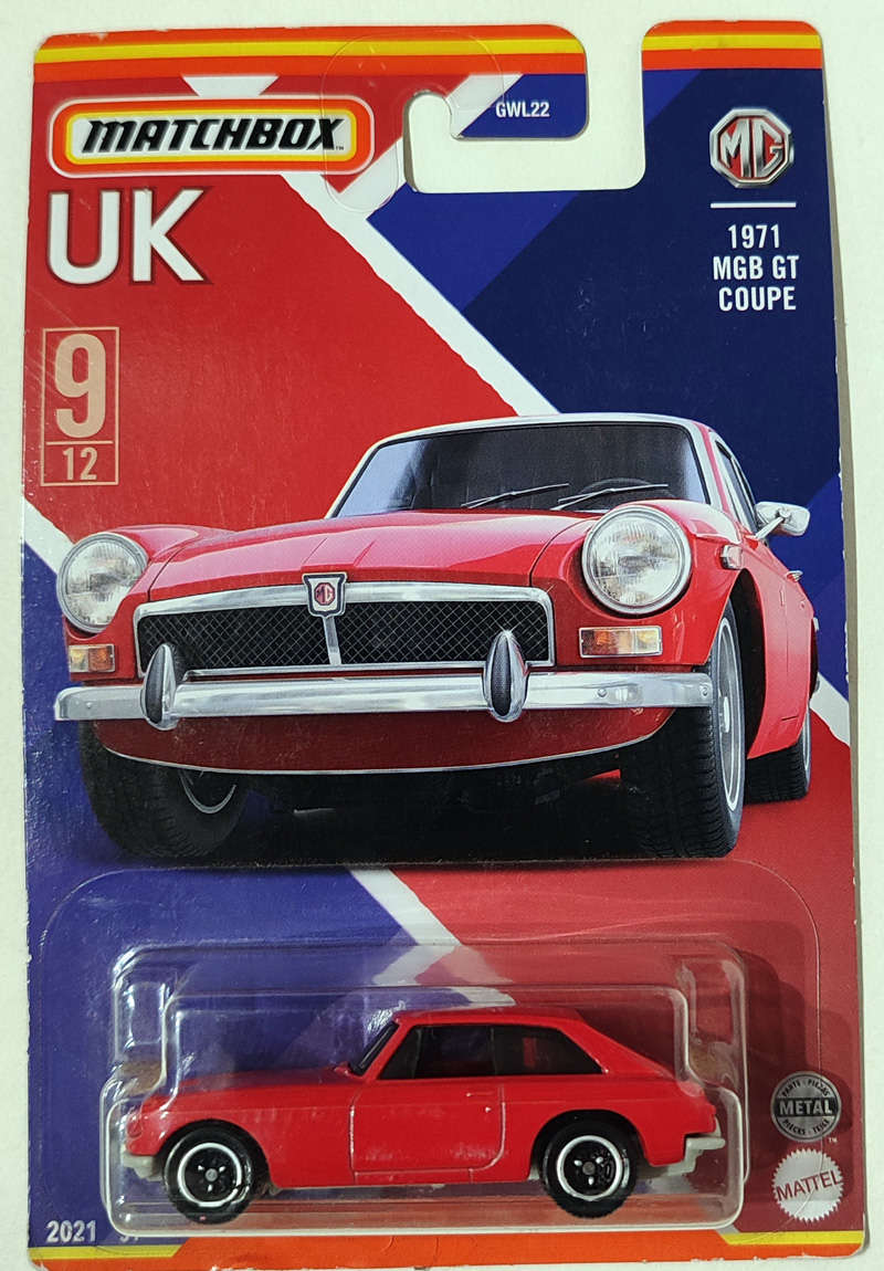 **NEW/SEALED** Matchbox 1/64 UK Series 9/12 - 1971 MGB GT Coupe Red - Long Card