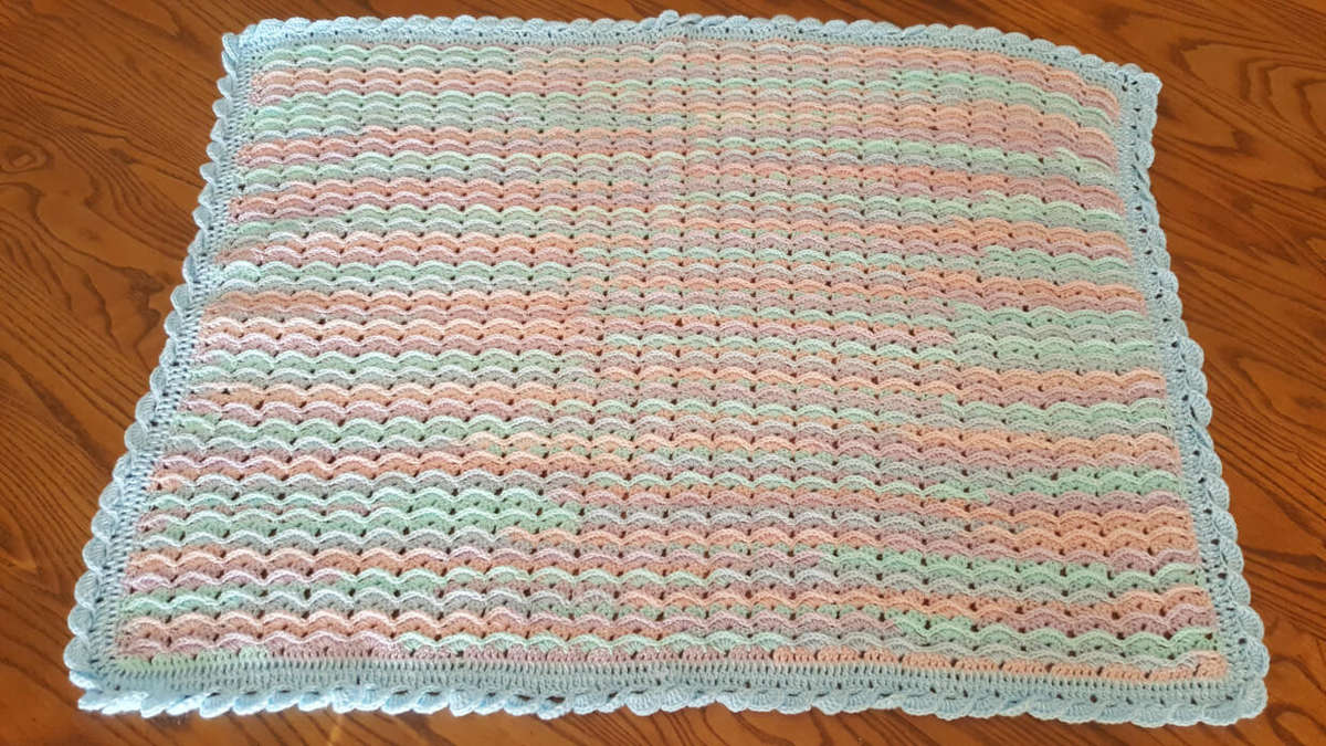 70 x 100cm Multi-Coloured Pastels Crochet Baby Blanket | 4-Ply Baby Wool