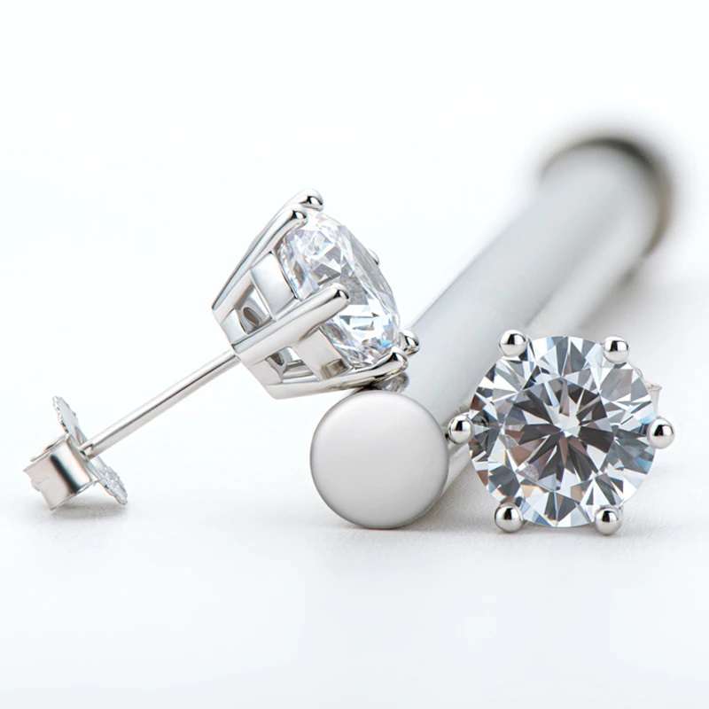 1ct Round Brilliant Cut DS VVS Moissanite Stud Earrings | Rhodium Over 925 Sterling Silver