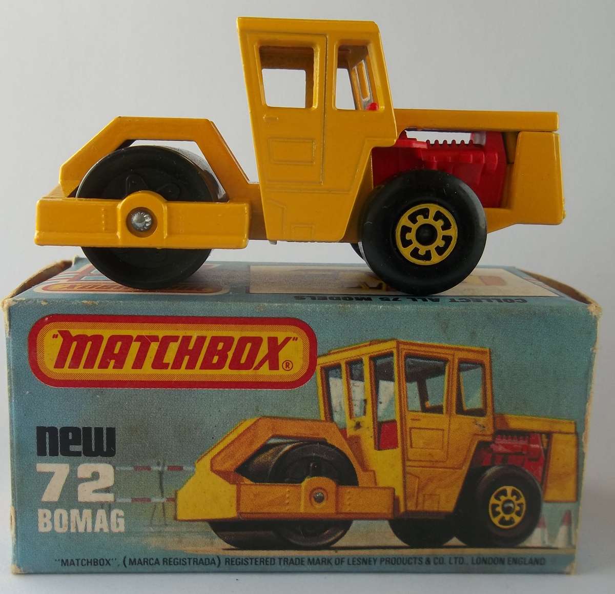 MATCHBOX Lesney Superfast #72 Bomag Steam Roller Vintage 1978 Model Solid Die Cast