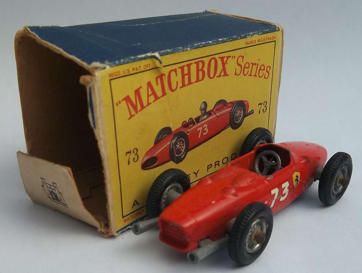 MATCHBOX Lesney 1-75 SERIES REGULAR WHEELS  #73 Ferrari Racing Car Boxed 1961 model