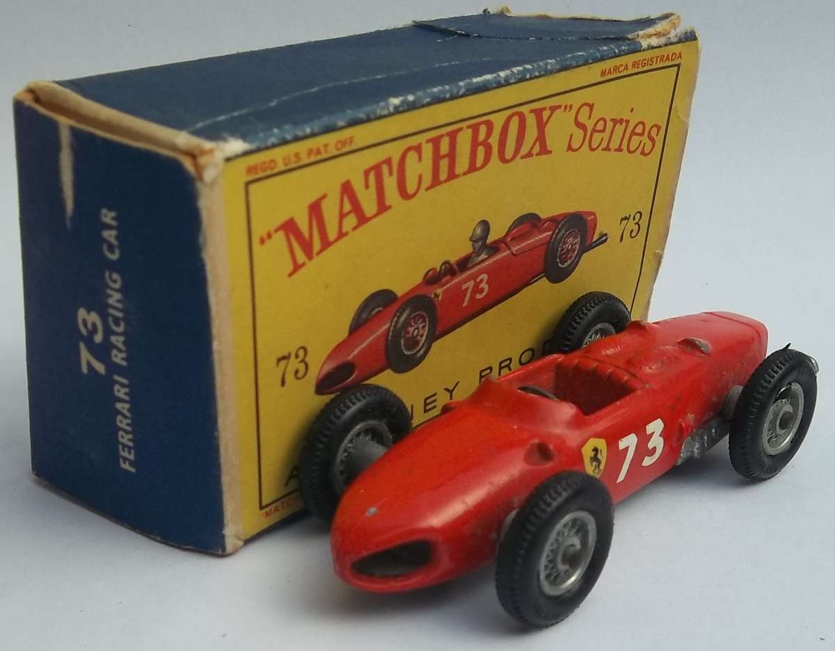 MATCHBOX Lesney 1-75 SERIES REGULAR WHEELS  #73 Ferrari Racing Car Boxed 1961 model
