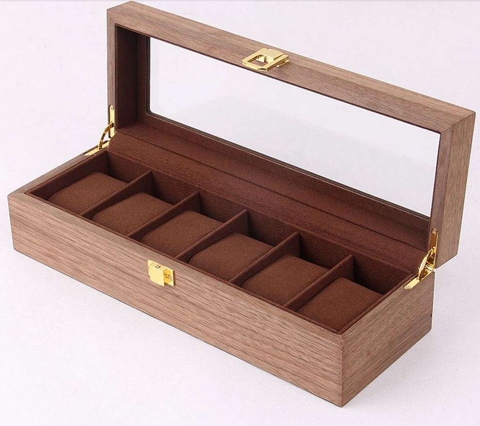 6 Slots Solid Wooden Watch Box Display Organizer Jewelry Storage Case : Perfect Timing