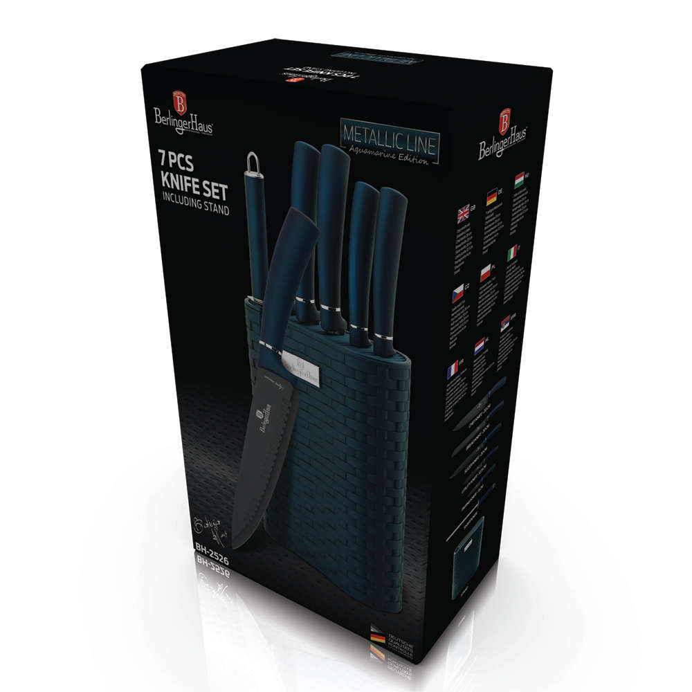 Berlinger Haus 7 Pieces Marble Coating Knife Set + Stand - Aquamarine (MISSING SHARPENER)