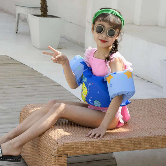 Olive Tree-Kids Arm Band Ring Life Jacket Safety Vest-Blue Space Dinosaur