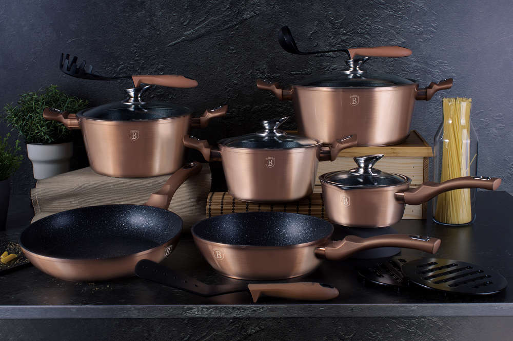 Berlinger Haus - 15 Pieces Marble Coating Cookware Set - Rose Gold Metallic (SECOND HAND)