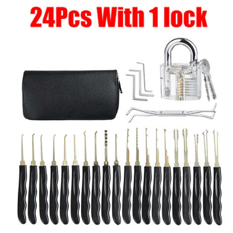 24Pcs Lock unLocking Picking Tool Set With Transparent Practice Lock Tool Kit