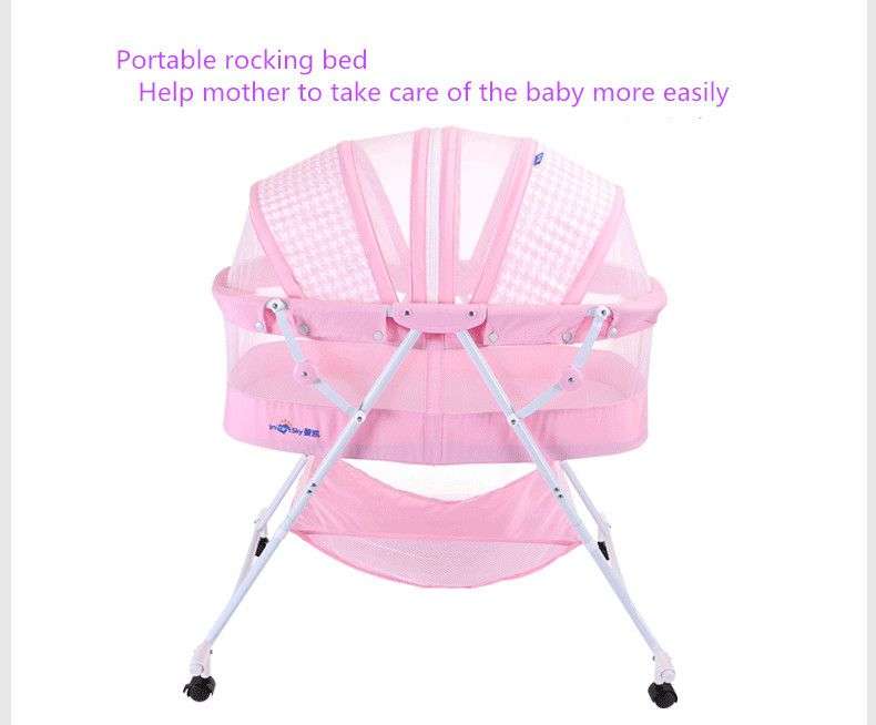 Baby Sleeper Mental Baby Crib Portable Cradle Bed Multifunctional Child Rocking Bed Folding with Bel