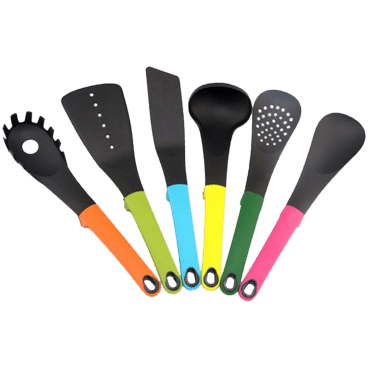 6pc Multi Color Nylon Kitchen Tool Set With Rotating Stand