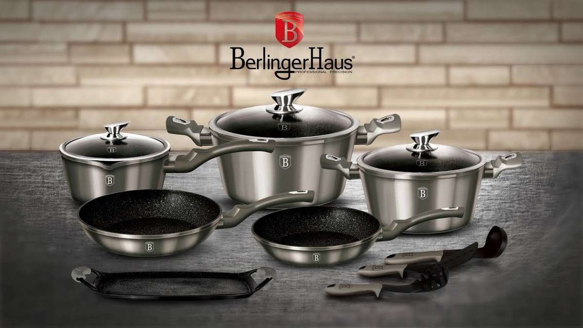 Berlinger Haus 12 Pieces Metallic Line Marble Coated Cookware Set - CARBON (READ THE DESCRIPTION)