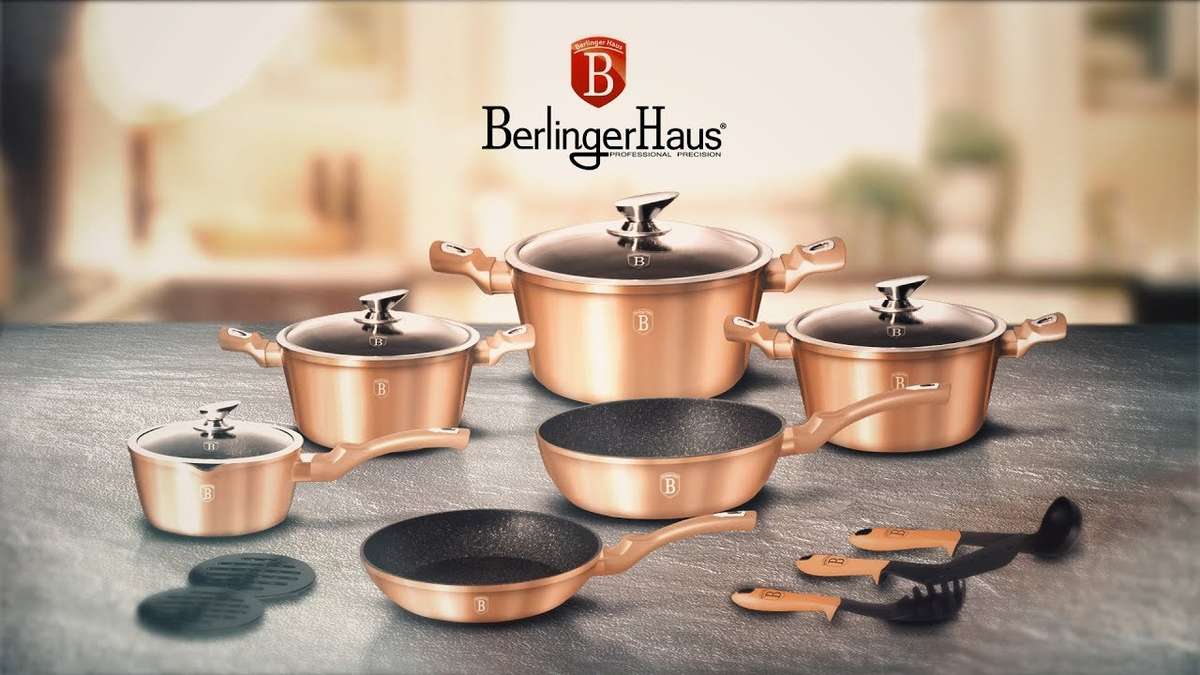 Berlinger Haus - 15 Pieces Marble Coating Cookware Set - Rose Gold Metallic (SECOND HAND)